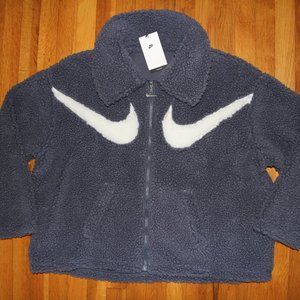 Nike Sportswear Swoosh Full Zip Sherpa Fleece Jacket Womens L Thunder Blue